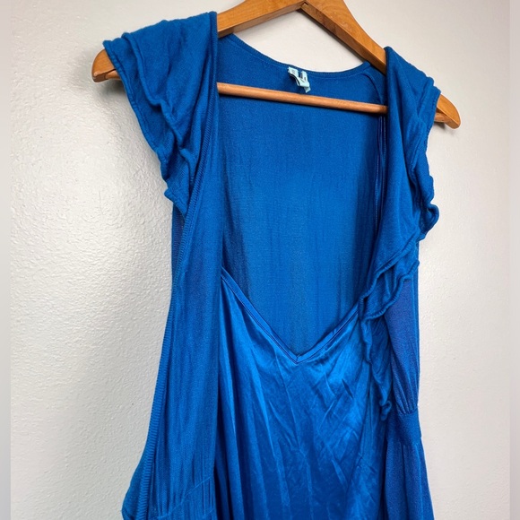 Marciano Royal Blue Ruffle Sleeveless Wrap Dress with Slip - Picture 9 of 11